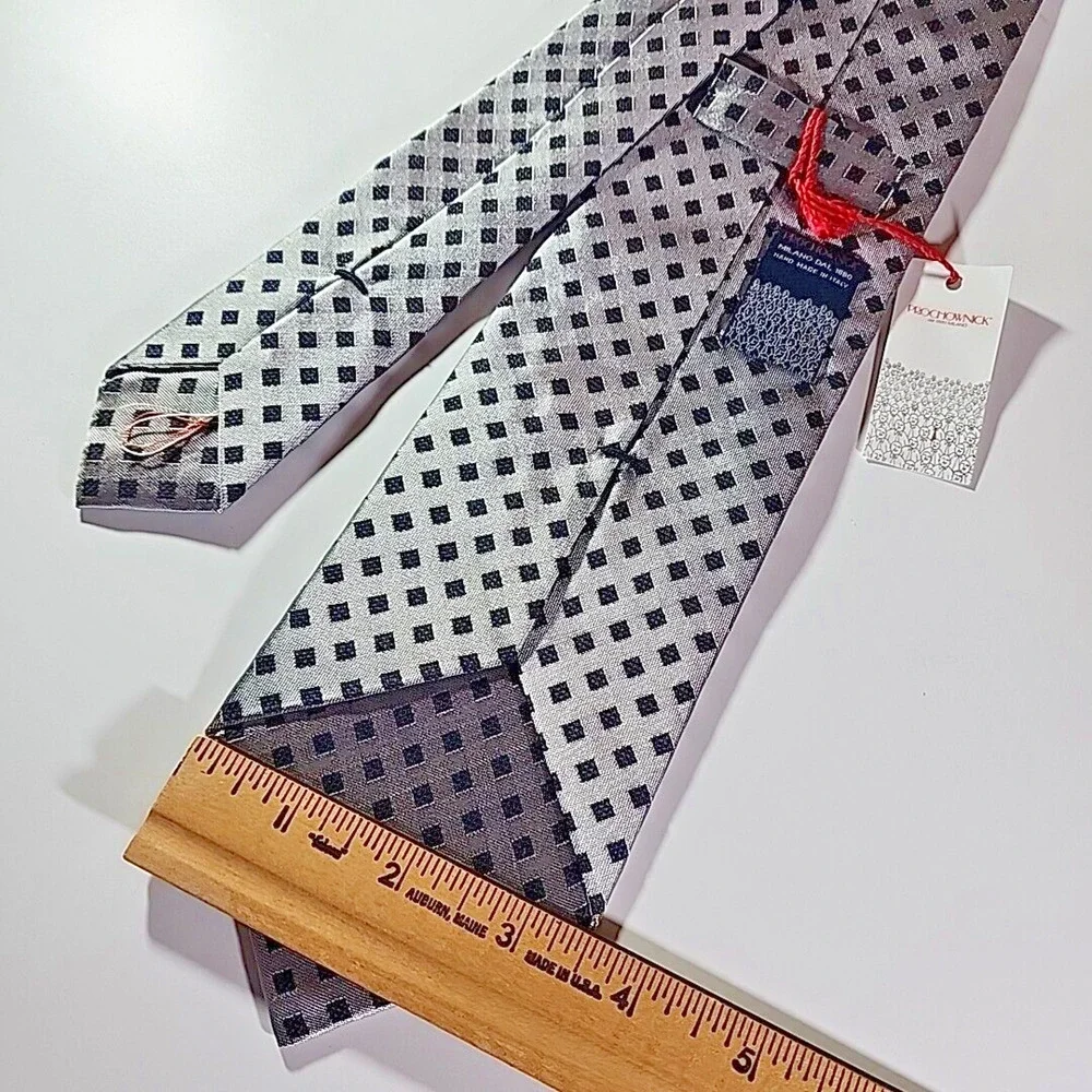 Prochownick Gray with Dark Gray Squares Silk Tie Necktie, Italy - Like New